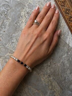 Gold-Tone Bracelet with Clear and Black Stones